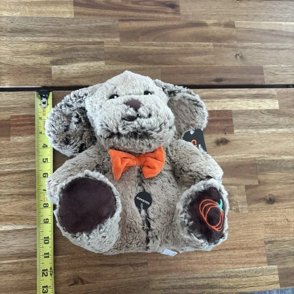 PetSmart Chance Dog Toy Pumpkin Bowtie Brown Puppy Squeaks Plush Floppy Ears NWT